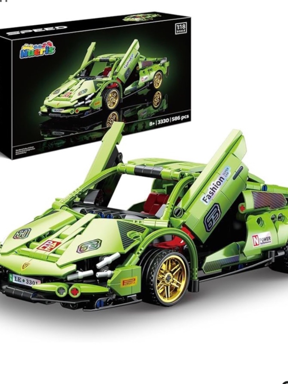 Nueris 1:18 Technic Super Sports Cars Model Sets 586 PCS Green MOC Building
